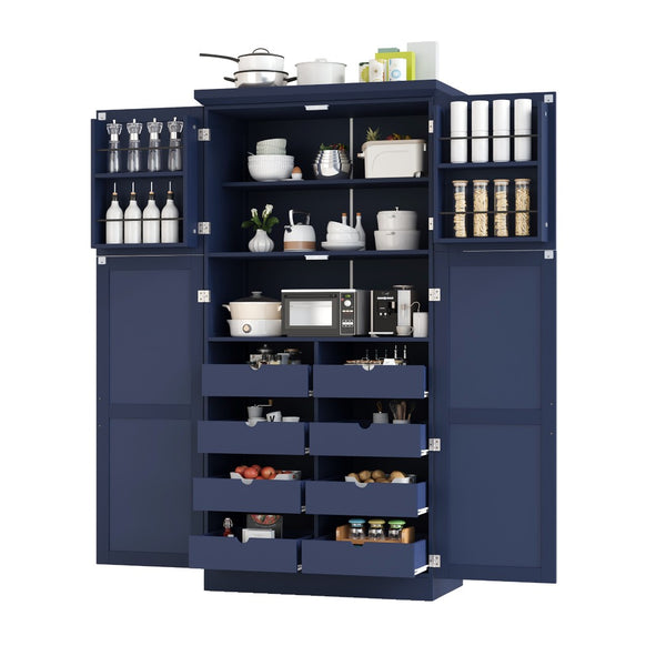 English Elm [assembly Included] Topmax Shaker Pantry Cabinet Tall Mdf Kitchen Storage with Pull-out Trays Blue SP000099AAC