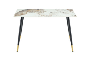 English Elm Modern Sintered Stone Rectangular Dining Table with Metal Legs for Four Seats Light Beige W3493S00013
