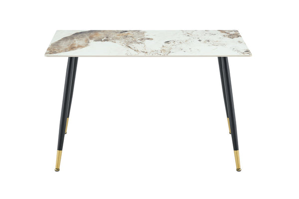 English Elm Modern Sintered Stone Rectangular Dining Table with Metal Legs for Four Seats Light Beige W3493S00013
