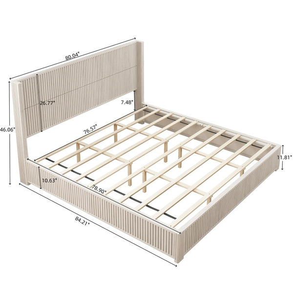 English Elm Solid Rubberwood Queen Platform Bed Low Profile Grain Veneer Frame No Box Spring W1716S00043