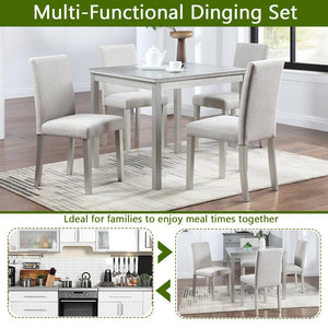 English Elm 5 Piece Wooden Dining Table Set - Elegant Square Table & 4 Upholstered Chairs In Silver Grey Finish W1998S00042