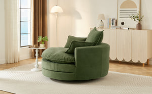 English Elm 360° Oversized Swivel Lounge Chair with 38" Deep Seat Dual-Layer Cushion Corduroy Accent Pillows Green N719S002100F