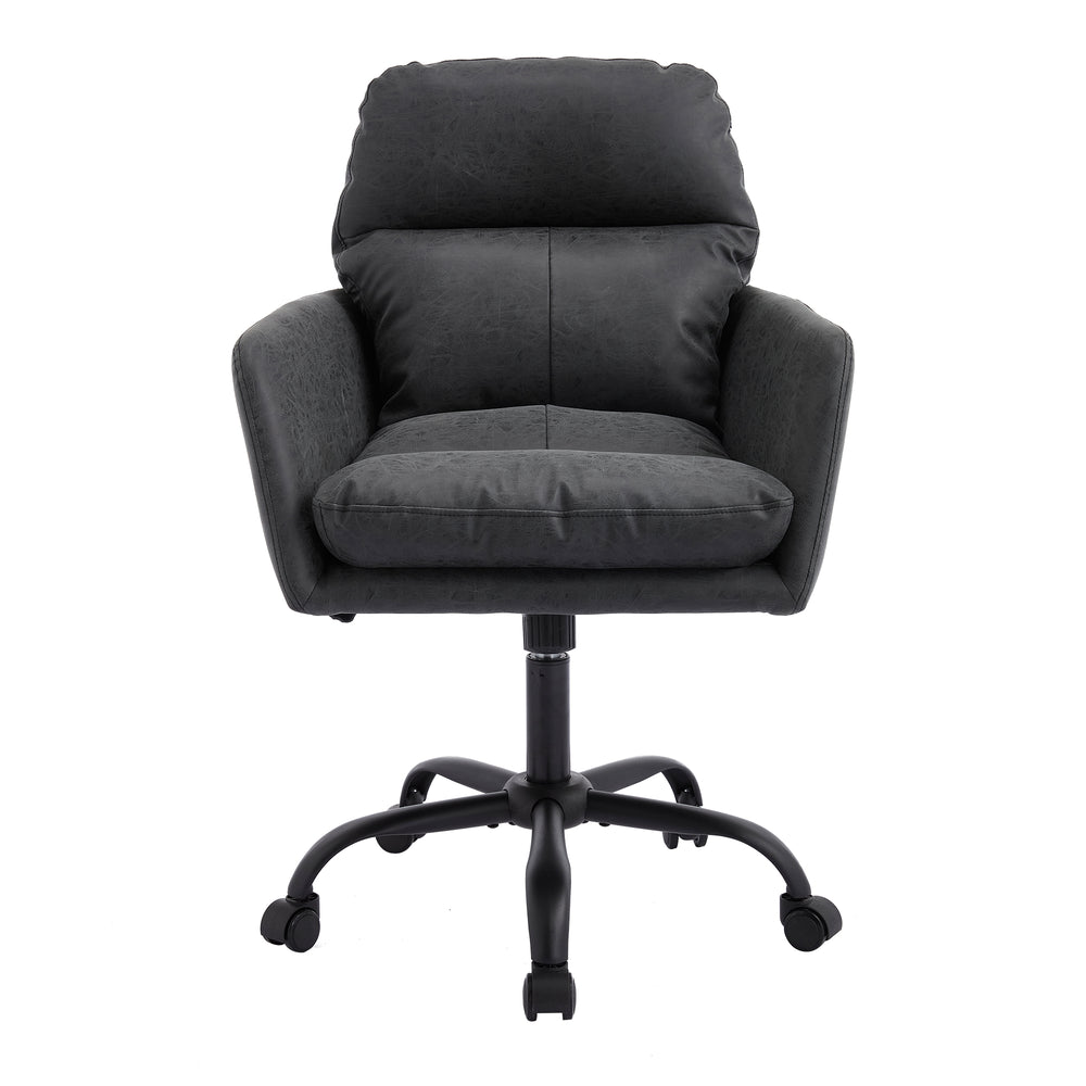 English Elm Artificial ergonomic PU leather office chair with high-density foam, stain-resistant, adjustable height support and modern minimalist design for home and workspace comfort Black W2311P282367