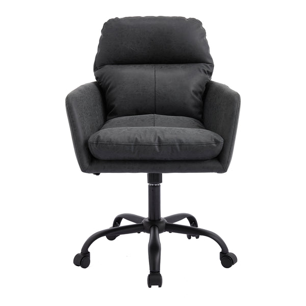 English Elm Artificial ergonomic PU leather office chair with high-density foam, stain-resistant, adjustable height support and modern minimalist design for home and workspace comfort Black W2311P282367