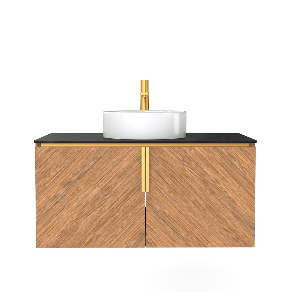 English Elm Arai 36" Modern Wall-Mounted Bathroom Vanity With Sink, Stylish Brown Oak Storage & Soft-Close Doors W2615S00356