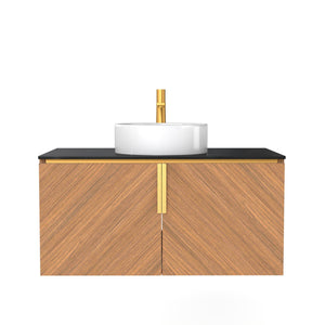 English Elm Arai 36" Modern Wall-Mounted Bathroom Vanity With Sink, Stylish Brown Oak Storage & Soft-Close Doors W2615S00356