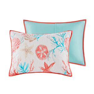 English Elm 6 Pebble Beach Cotton Sateen Quilt Set Full/Queen with Embroidered Coastal Pillows, OEKO‑TEX Certified Coral 22.83 L x 18.11 W x 11.42 H B03597450
