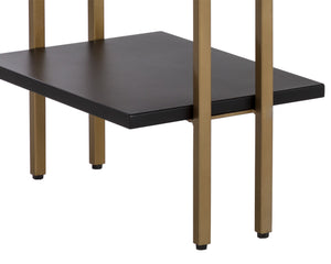 Sunpan Levigne Modern Geometric Desk with Black Iron Shelving & Antique Brass Legs – Chic Office Furniture