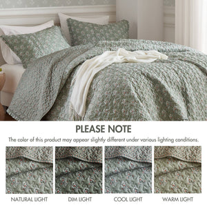 English Elm 3-piece Sage Green Ruffle Quilt Set Romantic Vermicelli Stitched Lightweight Bedding B035P408230