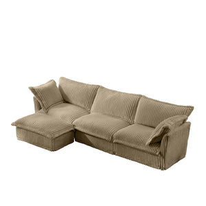 English Elm L-Shaped Slipcovered Sectional Sofa Couch - Luxurious Deep Seat, Convertible Ottoman & Pillows, Camel Corduroy W3041S00067