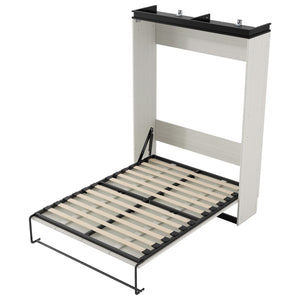 English Elm Full Full Size Murphy Bed with Desk, Shelves & Cabinets in Black+White — Space-Saving, Sturdy Design GX002042AAE