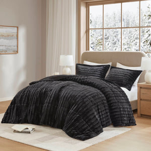 JLA Home Madison Park - Faux Faux Fur Comforter Mini Set with OEKO-TEX Soft Plush Pile, Machine Washable, Hotel Chic Feel Black MP10-3064