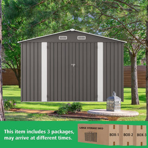 English Elm 10x12ft Galvanized Steel Outdoor Storage Shed with Vented Windows and Lockable Doors W3213S00008