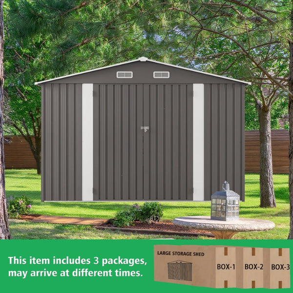 English Elm 10x12ft Galvanized Steel Outdoor Storage Shed with Vented Windows and Lockable Doors W3213S00008