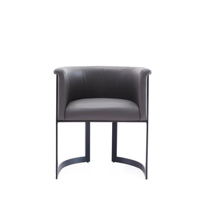 English Elm Corso Modern Metal Dining Chair with Smooth Vegan Leather Upholstery and Geometric Black Frame Gray B365P397741