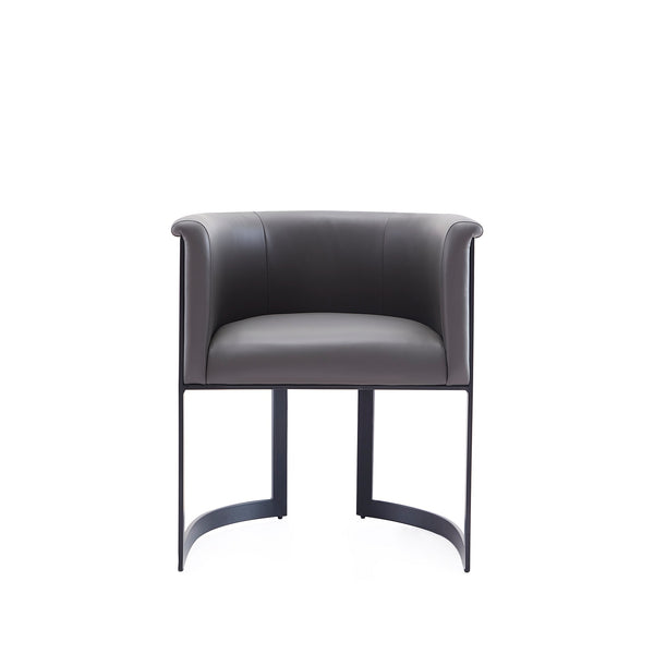English Elm Corso Modern Metal Dining Chair with Smooth Vegan Leather Upholstery and Geometric Black Frame Gray B365P397741