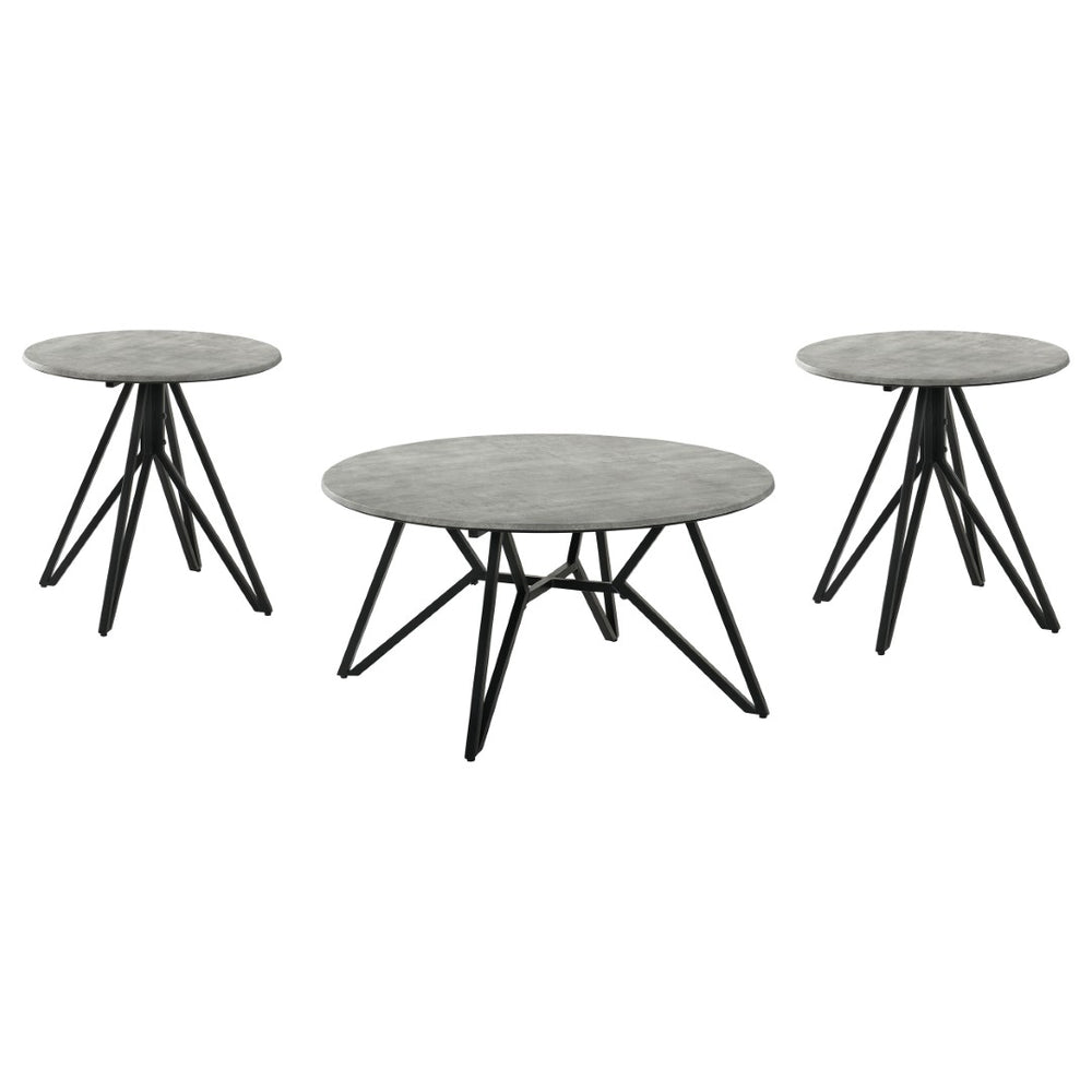 English Elm Garfield Industrial 3 Piece Round Coffee and End Table Set with Cement Textured Tops B062S01553