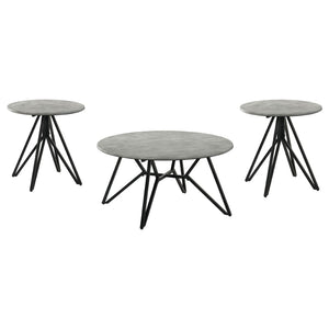 English Elm Garfield Industrial 3 Piece Round Coffee and End Table Set with Cement Textured Tops B062S01553