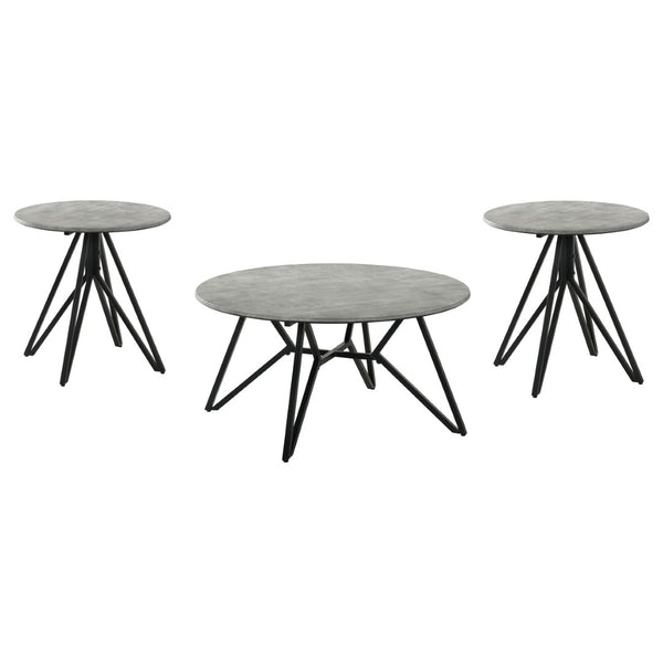 English Elm Garfield Industrial 3 Piece Round Coffee and End Table Set with Cement Textured Tops B062S01553