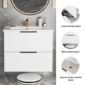 English Elm 24 Compact Bathroom Vanity with Sink — Floor-Standing Stability, Soft-Close Drawers, Large Storage, Durable Finish Matte White 26.38 L x 22.83 W x 7.87 H W3520S00004