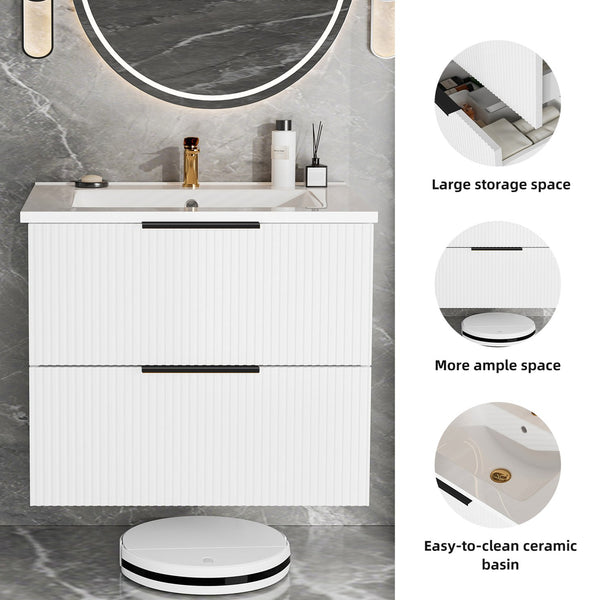 English Elm 24 Compact Bathroom Vanity with Sink — Floor-Standing Stability, Soft-Close Drawers, Large Storage, Durable Finish Matte White 26.38 L x 22.83 W x 7.87 H W3520S00004