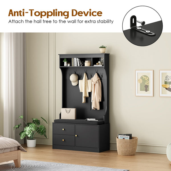 English Elm Hall Tree 6-in-1 Entryway Organizer with Bench, 7 Hooks, Shoe Storage & Drawers, 450 lb Seat Capacity T3623P380719
