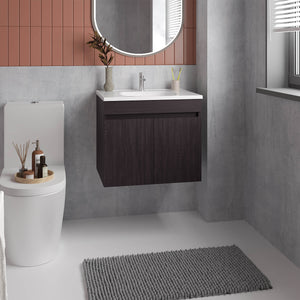 English Elm Chaux Floating Wide Double-Door Vanity with Resin Sink, Black Wenge Finish, Soft-Close, 23.2" B200P335379