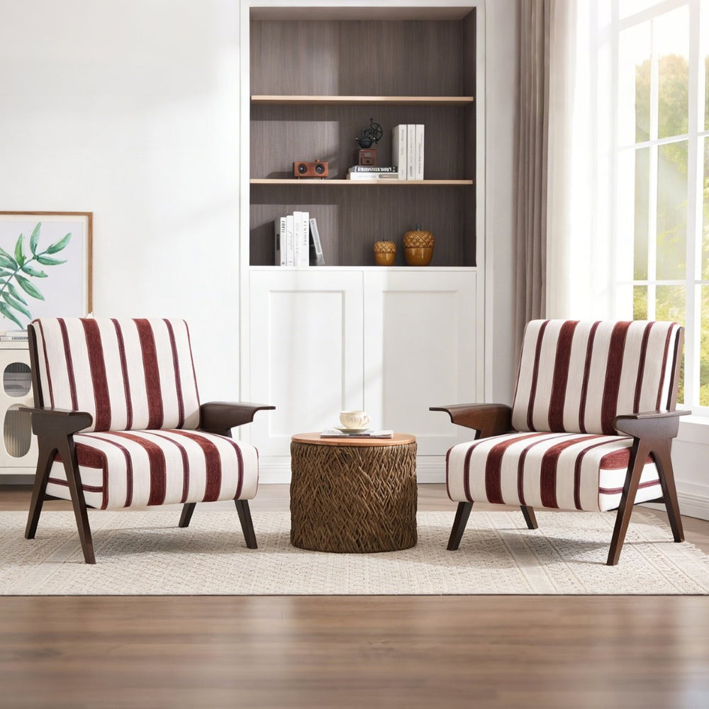 English Elm Modern Striped Linen Accent Chair Solid Wood Legs Wide Armrests for Living Room W1249P479887