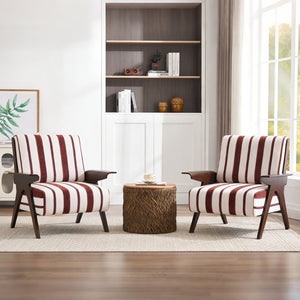 English Elm Modern Striped Linen Accent Chair Solid Wood Legs Wide Armrests for Living Room W1249P479887