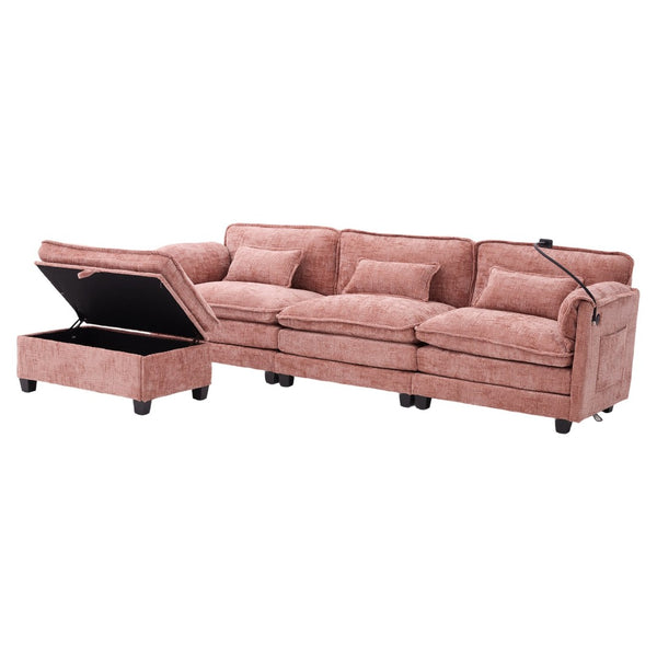 English Elm United Oversized 112" Modular Sectional Sofa Cloud Couch With Storage Ottoman, Usb Ports & Comfort Design W1568S00185-GIGA