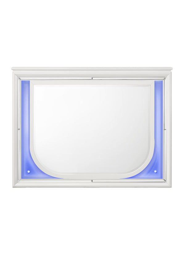 English Elm Tarian Pearl White Mirror with LED Lighting, 34"x26" Modern Elegant Inlay Trim, Durable Wood Blend Finish B2726P269293