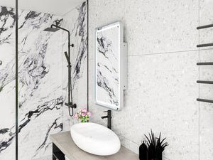 English Elm Rectangle LED Medicine Cabinet Mirror with Soft Touch Light, Magnetic Accessories, Tempered Shelves, Wall-Mounted Storage Silver W688P210793
