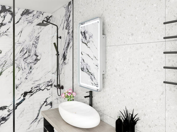 English Elm Rectangle LED Medicine Cabinet Mirror with Soft Touch Light, Magnetic Accessories, Tempered Shelves, Wall-Mounted Storage Silver W688P210793
