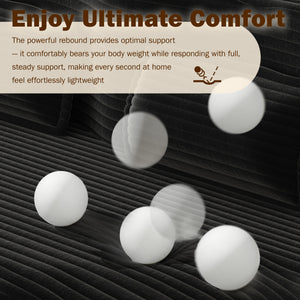 English Elm Modern Full Size Folding Sofa Bed with Plush Corduroy, 2 Pillows, 15" Foam Mattress, No Assembly Required Black W1885P347089