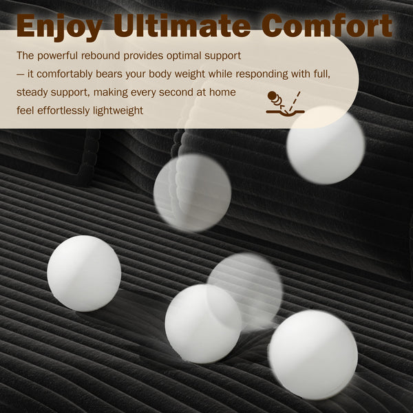 English Elm Modern Full Size Folding Sofa Bed with Plush Corduroy, 2 Pillows, 15" Foam Mattress, No Assembly Required Black W1885P347089