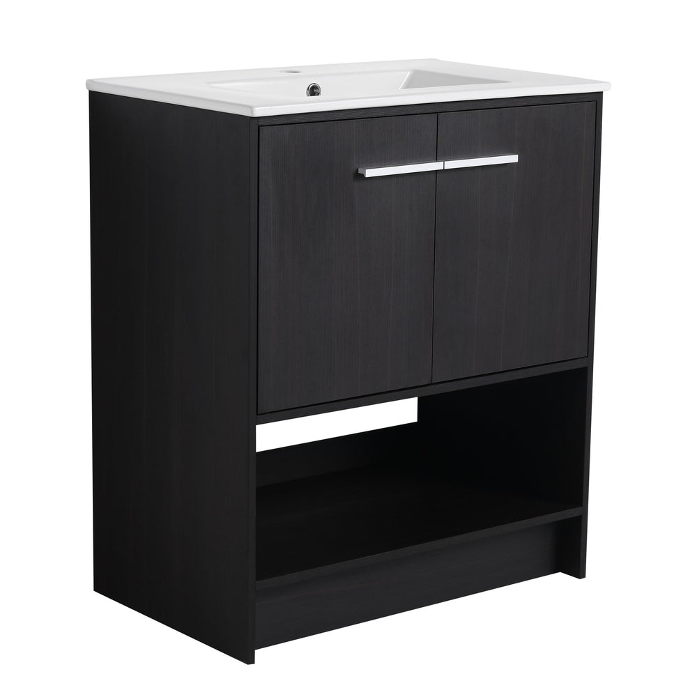 English Elm 30" Freestanding Bathroom Vanity With Soft Closing Doors & Integrated Ceramic Sink For Modern Spaces W1972S00018