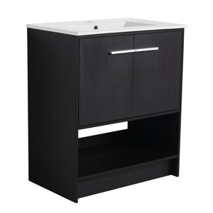 English Elm 30" Freestanding Bathroom Vanity With Soft Closing Doors & Integrated Ceramic Sink For Modern Spaces W1972S00018