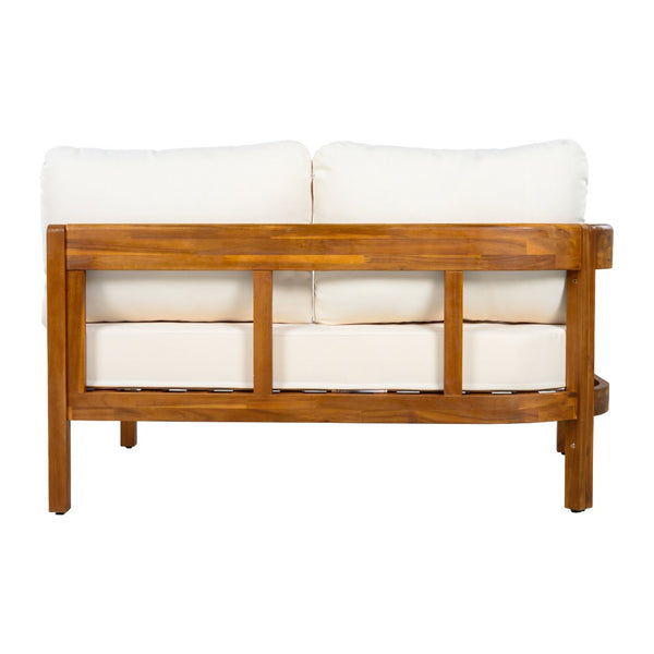 English Elm U_style Acacia Wood Outdoor L Shaped Corner Sofa Set with Arc Frame and Cushions White WY000481AAA