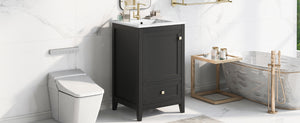 English Elm 20" Modern Bathroom Vanity With Ceramic Sink, Soft-Close Door, Drawer & Storage Rack In Black Finish N725P185452B