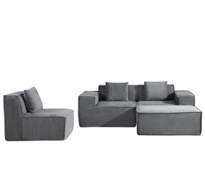 English Elm CozyForm Corduroy Convertible Sectional Sofa with Ottoman and Pillows, Modular L‑Shape Sleeper Comfort Dark Gray B2735S00033