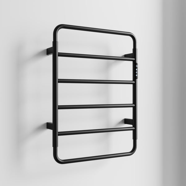 English Elm 18.7" Heated Towel Rack with Touchscreen Timer, 6-Bar Stainless Steel 150W Rapid Warm Carbon Fiber Black T3177P305026