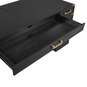English Elm 70" Executive Writing Desk with Gold Metal Trim Seven Drawers and Built-in Power Outlets N751S376579B