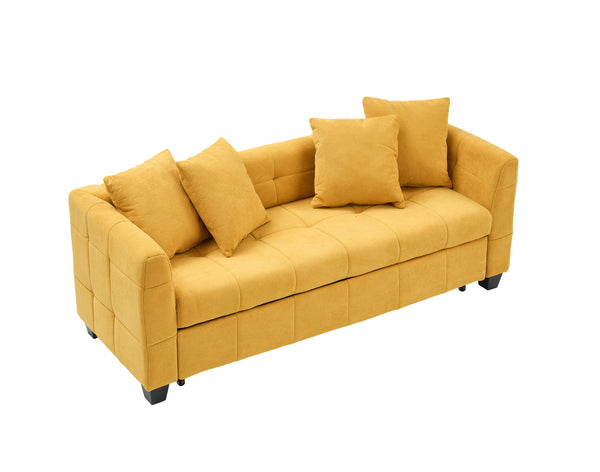 English Elm 77.9-inch cloud velvet 3-seater sofa bed with pull-out sleeper, sturdy wood frame, high-density foam comfort Yellow W1278S00074