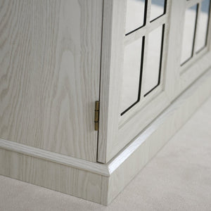 English Elm Storage Sideboard with Mirrored Acrylic Doors and Wood Grain Mdf Finish for Compact Rooms White W2899P372747