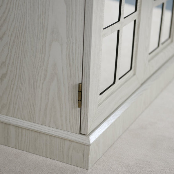 English Elm Storage Sideboard with Mirrored Acrylic Doors and Wood Grain Mdf Finish for Compact Rooms White W2899P372747