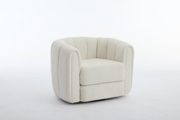 English Elm Swivel Teddy Barrel Chair with 360° Rotation, Plush Upholstered Bucket Seat, Solid Wood Frame White Teddy W2606P187688