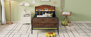 English Elm Twin Solid Wood Platform Bed with Guardrail for Kids, Low-Profile Sturdy Pine Frame, Safe Sleep Solution Black 43.7 L x 16.93 W x 9.65 H W2593P337436