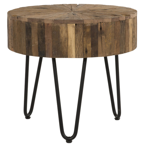 English Elm Contemporary Rustic 22in Round Reclaimed Wood End Table with Black Hairpin Legs, Industrial Chic Finish B011P198367