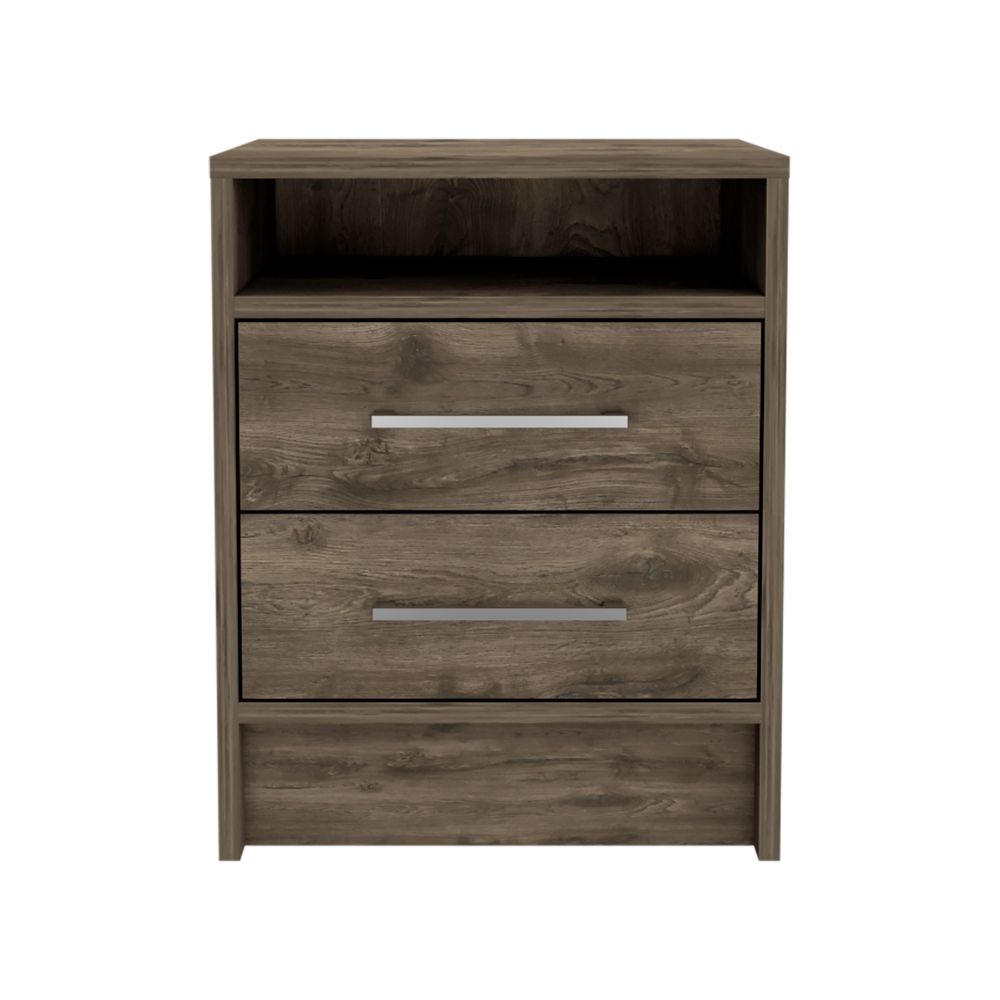 English Elm Philadelphia Nightstand with Two Drawers and Concealed Shelf, White & Light Oak Accent, Sleek Storage Design Brown 23 L x 23 W x 7 H B128P148957