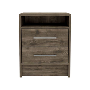 English Elm Philadelphia Nightstand with Two Drawers and Concealed Shelf, White & Light Oak Accent, Sleek Storage Design Brown 23 L x 23 W x 7 H B128P148957